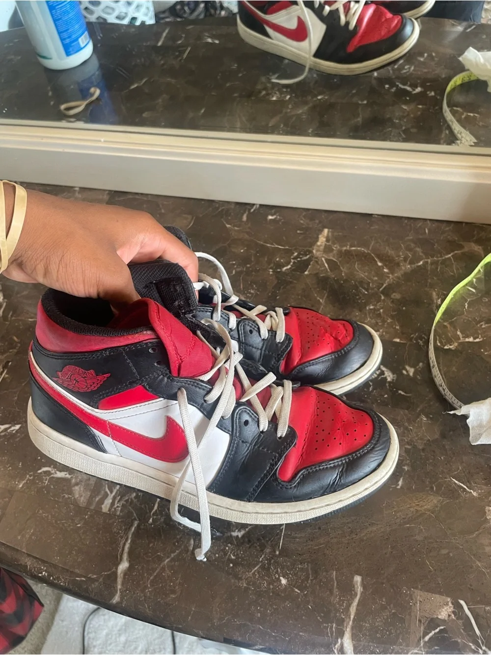 Jordan Kids High-Top Sneakers in Red, Black & White